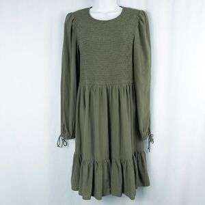 Zesica‎ Puff Sleeve Smocked Tiered Mini Dress Womens Medium Green Boho Cottage